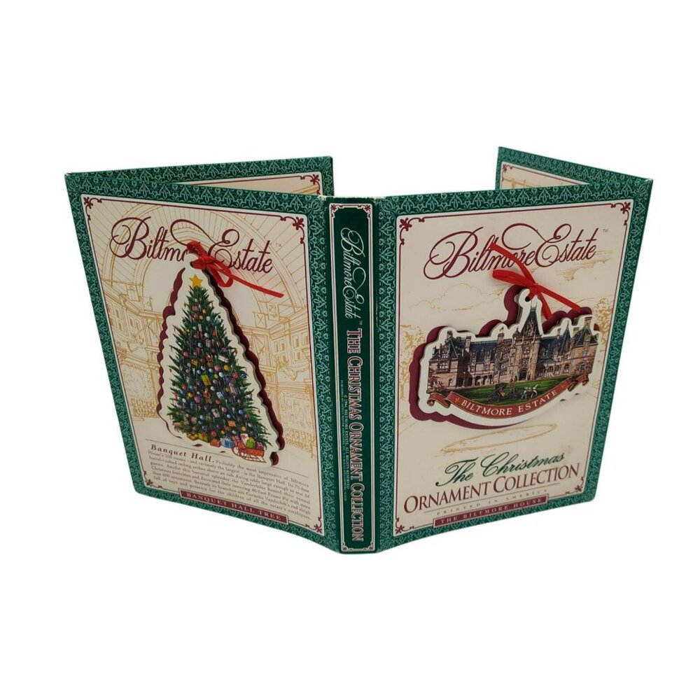 8 Vintage Biltmore Estate Christmas Ornaments in folding display Booklet, 1994